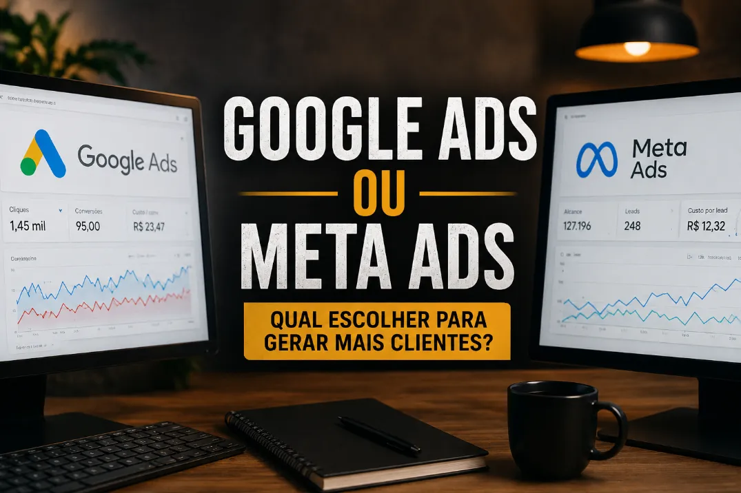 Comparativo visual entre Google Ads e Meta Ads