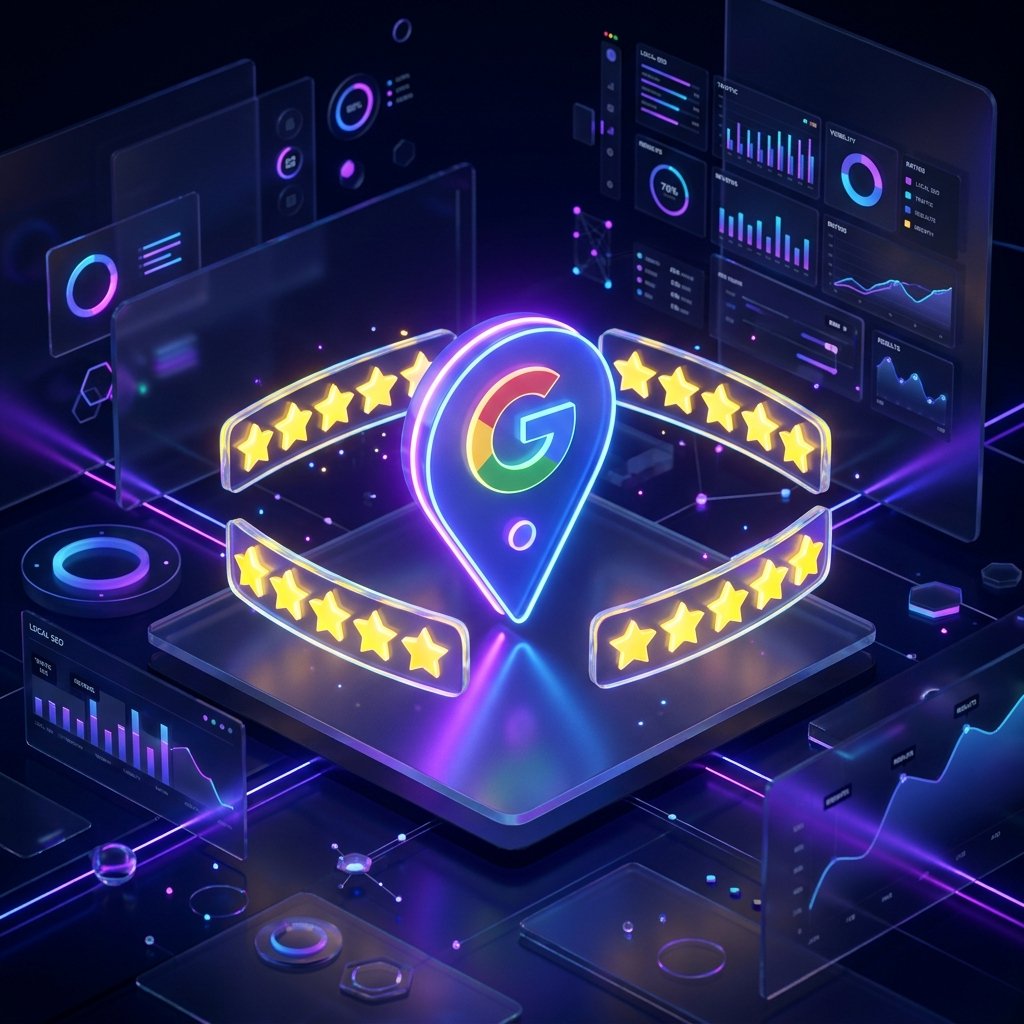 Dashboard de avaliações do Google Meu Negócio mostrando estrelas e reviews